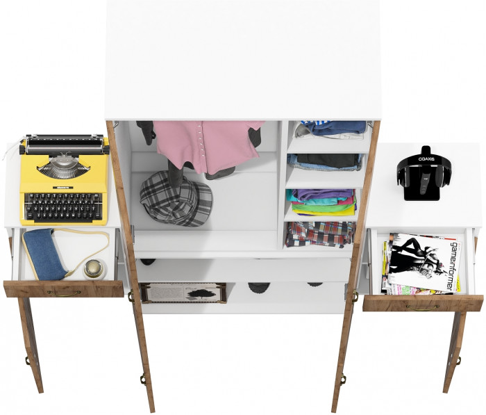 Лидер-8 Шкаф МД 20Б + Тумба МД 3.15 + Тумба МД 3.15, цвет белый шагрень/крафт золото, ШхГхВ 160х37,5х190 см., НЕ универсальная сборка