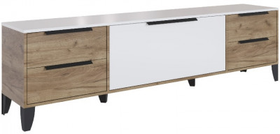 Малави Тумба для ТВ МТВ-1, с опорами, Дуб крафт табачный/белый глянец