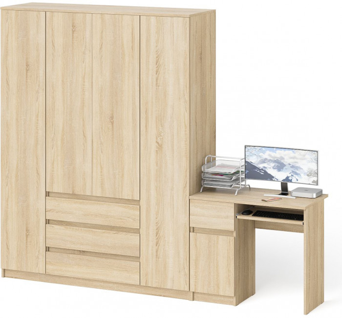 Мори Стол компьютерный МС-1 левый + Шкаф МШ1600.1, цвет дуб сонома, ШхГхВ 250,4х50,4х209,6 см., выдвижной ящик слева, НЕ универсальная сборка