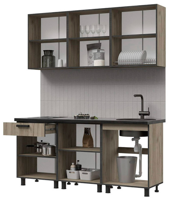 Кухня Эдинбург 1.8 Фасад ЖЕЛЕЗНЫЙ КАМЕНЬ/Корпус ДУБ КРАФТ СЕРЫЙ