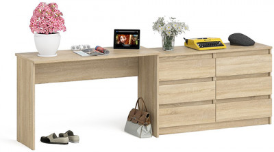 Мори Стол письменный МСП1200.1 + Комод МК1200.6, цвет дуб сонома, ШхГхВ 240,8х50х76,6 см., универсальная сборка