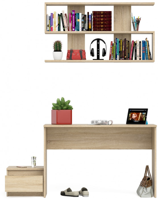 Мори Стол письменный МСП1200.1 + Тумба ТМП400.1 + Полка 1200, цвет дуб сонома, ШхГхВ 160,8х50х209,6 см., универсальная сборка