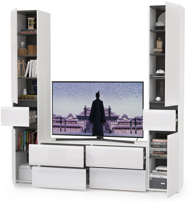 Сидней Комплектация № 017, корпус: белый/чёрный/фасады: МДФ белый глянец