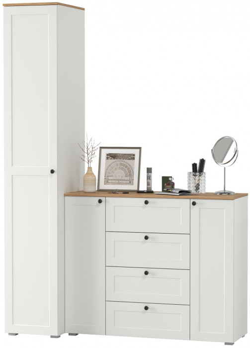 Остин Прихожая 09, цвет белый шагрень/дуб крафт золотой, ШхГхВ 160х54,3х229,6 см., универсальная сборка