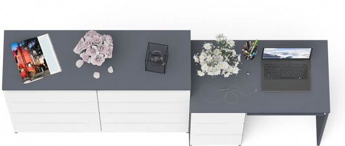 Мори компьютерный стол МС-6 левый + Комод МК1200.8, графит/белый