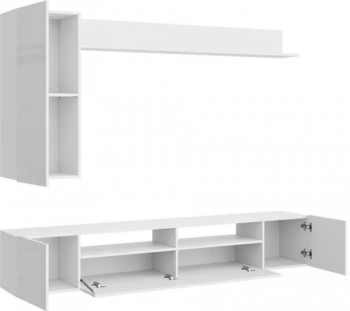 Стенка ТВ Соло-16 МДФ (Белый / Белый глянец)