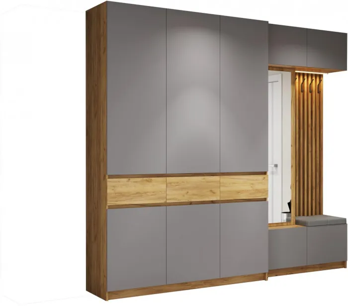 Модульная прихожая Бостон ЛДСП композиция 1 (Серый Шифер, Дуб Крафт Золотой)