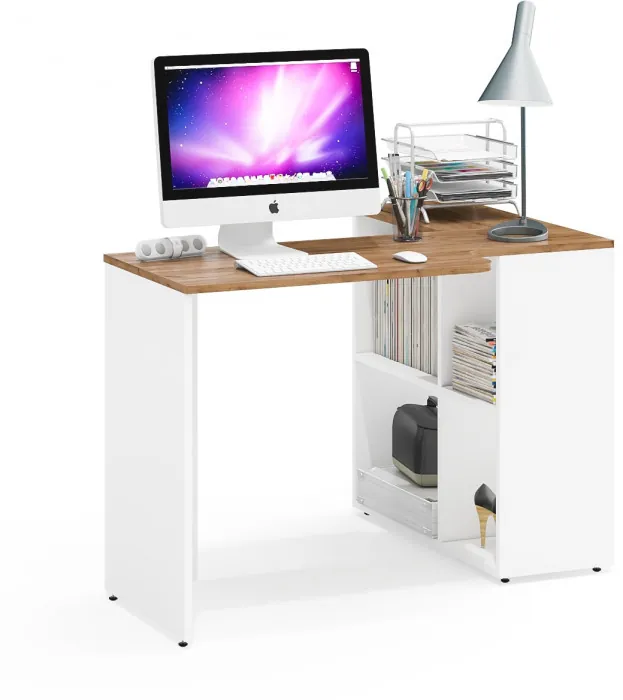 Лидер-8 Модуль Стол письменный трансформер, цвет белый шагрень/крафт золото, ШхГхВ 165х50/30х75 см. или 115х50/80х75 см., НЕ универсальная сборка