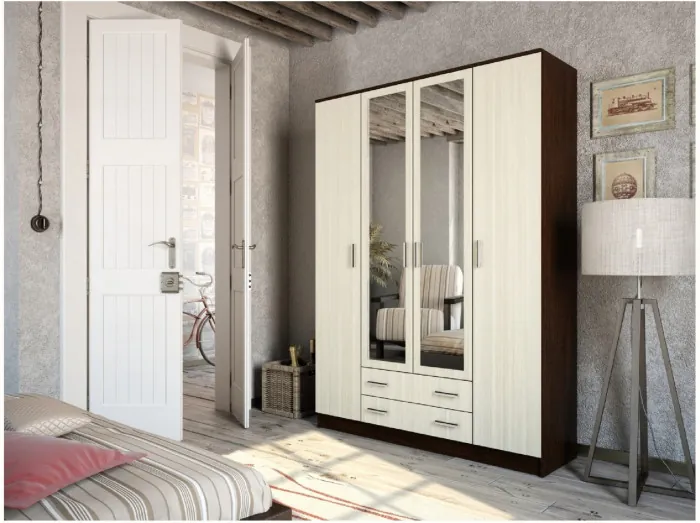 Квадро Шкаф четырёхдверный, Ясень шимо темный/светлый