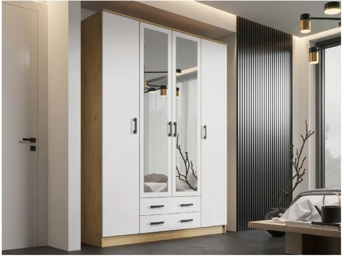 Квадро Шкаф четырёхдверный, Ясень шимо темный/светлый