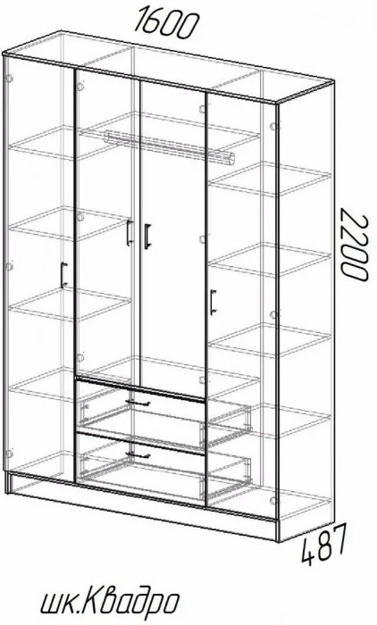 Квадро Шкаф четырёхдверный, Ясень шимо темный/светлый