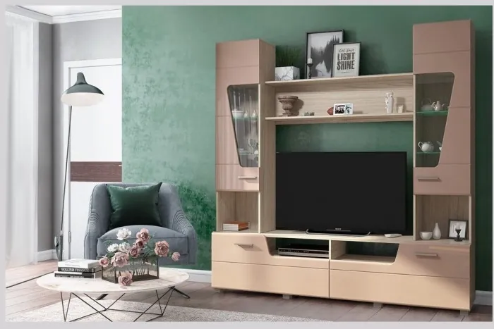 Моника Стенка МДФ (Венге / Белый глянец)