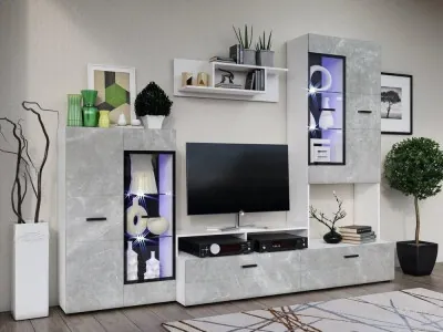 Гостиная Нэнси NEW Вариант №3 (Мрамор глянец, Белый)