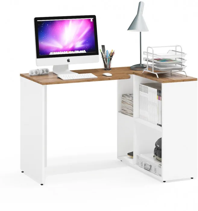 Лидер-8 Модуль Стол письменный трансформер, цвет белый шагрень/крафт золото, ШхГхВ 165х50/30х75 см. или 115х50/80х75 см., НЕ универсальная сборка