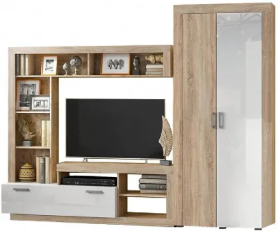 Модульная гостиная Ангара, композиция 2 (Сонома / Белый глянец)