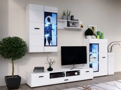 Гостиная Нэнси NEW МДФ Вариант №1 (Белый глянец, Венге)