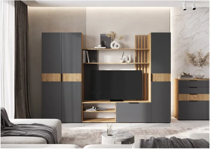 Модульная гостиная (Белый глянец, Дуб Крафт Золотой)