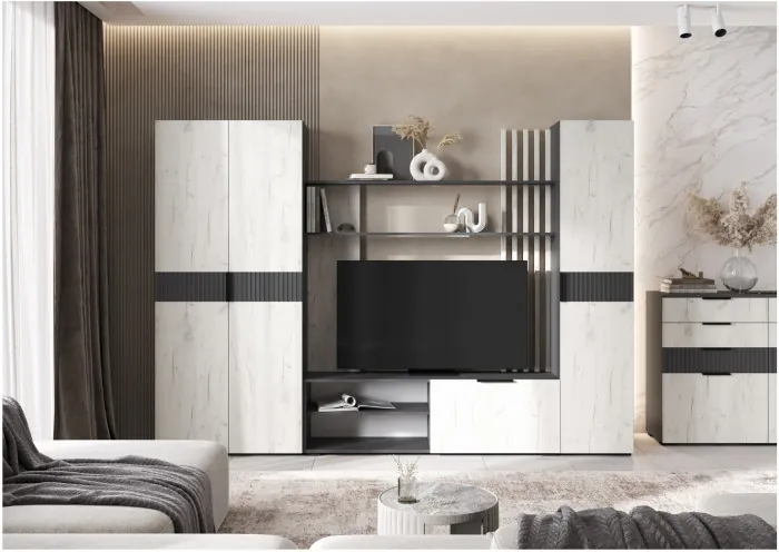 Модульная гостиная (Белый глянец, Дуб Крафт Золотой)