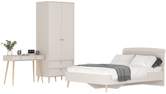 Афина Спальня 07-1400, цвет кашемир серый, сп.м. 1400х2000 мм., б/м, основание есть - фанера