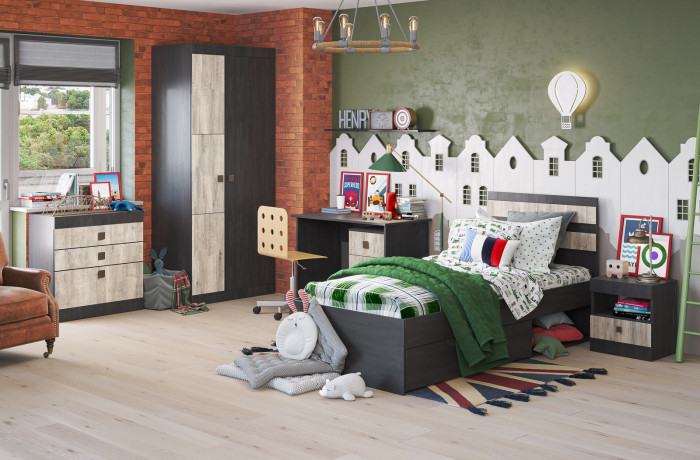 Кровать односпальная 90х200 с ящиком "Лондон" - Дуб кентерберри/Сосна натуральная