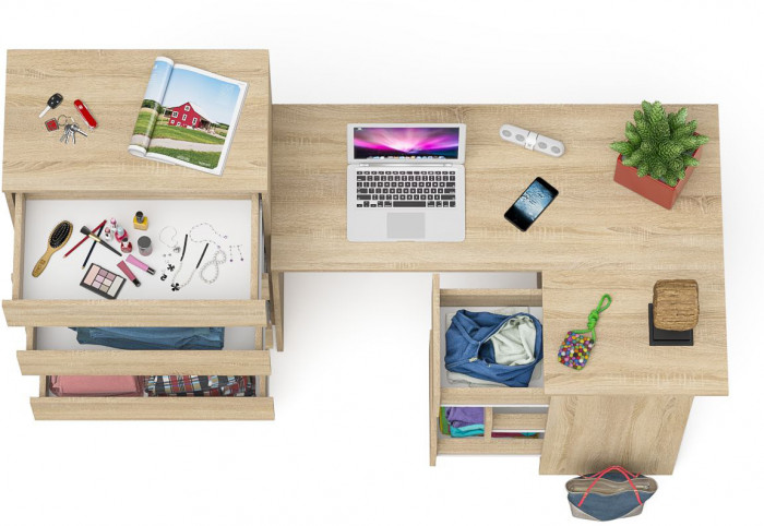 Мори Стол компьютерный МС-16 правый + Комод МК700.5, цвет дуб сонома, ШхГхВ 194,8х84,9х114 см., выдвижные ящики справа, НЕ универсальная сборка