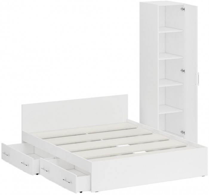 Кровать с ящиками 1600 + Пенал Стандарт, цвет белый, ШхГхВ 163,5х203,5х70 + 45х52х200 см., сп.м. 1600х2000 мм., без матраса, основание есть