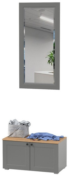 Остин 13.257 Тумба + 17.03 Зеркало, серый графит/дуб крафт золотой