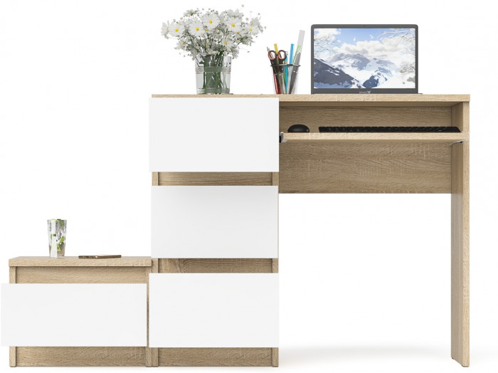 Мори Стол компьютерный МС-6 левый + Тумба ТМП400.1, цвет дуб сонома/белый, ШхГхВ 130,4х50х76,6 см., выдвижные ящики слева, НЕ универсальная сборка
