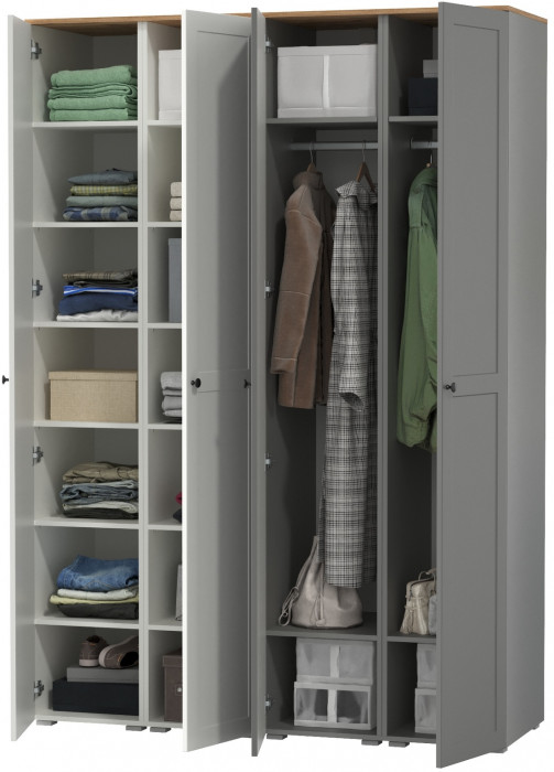 Остин 13.225 Шкаф-пенал 4 шт., цвет белый шагрень/серый графит/дуб крафт золотой, ШхГхВ 160х54,3х229,6 см., универсальная сборка