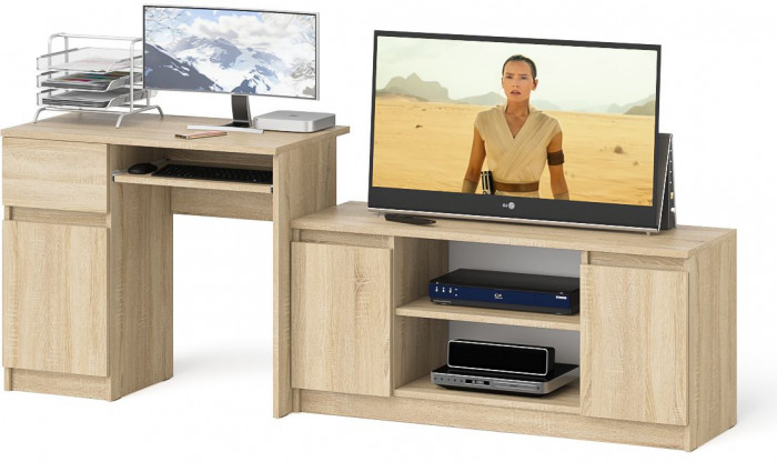 Мори компьютерный стол МС-1 левый + Тумба МТВ1200.1, дуб сонома