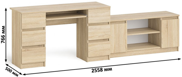 Мори компьютерный стол МС-2 + Тумба МТВ1200.1, дуб сонома