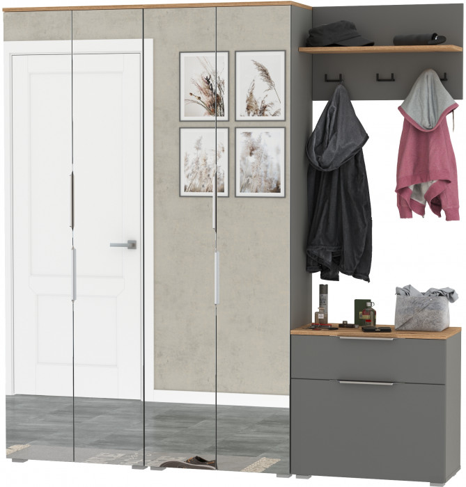 Октава Прихожая 25, серый графит/дуб крафт золотой/фасады МДФ серый графит