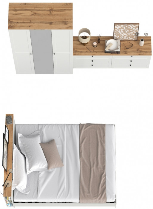 Остин 11.53 Кровать + ортопед + 13.336.03 Шкаф для одежды + 16.240 Комод, белый шагрень/дуб крафт золотой