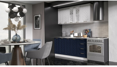 Кухня МДФ Агава 1600 (Акация белая / Сапфир, Белый)