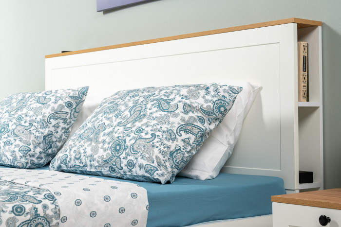 Остин 11.53 Кровать + ортопед, белый шагрень/дуб крафт золотой