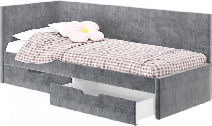 Кровать односпальная "Лео" КР-49 Белый/Грифельный/ЛДСП настил