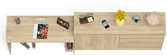 Мори Стол письменный МСП1200.1 + Комод МК1600.1, цвет дуб сонома, ШхГхВ 280,8х50х94 см., универсальная сборка