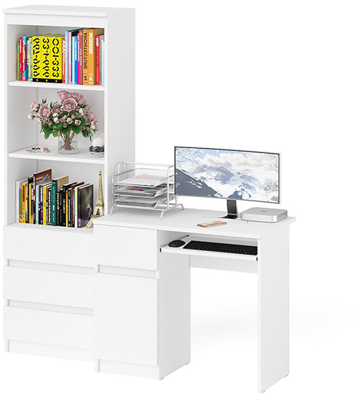 Мори компьютерный стол МС-1 левый + Стеллаж МСТ600.3, белый