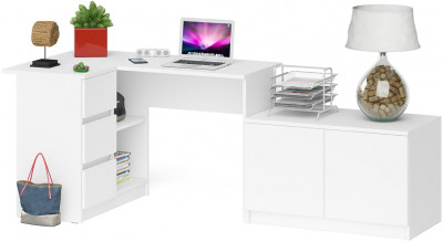 Мори Стол компьютерный МС-16 левый + Тумба МА900.1, цвет белый, ШхГхВ 214,8х84,9х76,6 см., выдвижные ящики слева, НЕ универсальная сборка