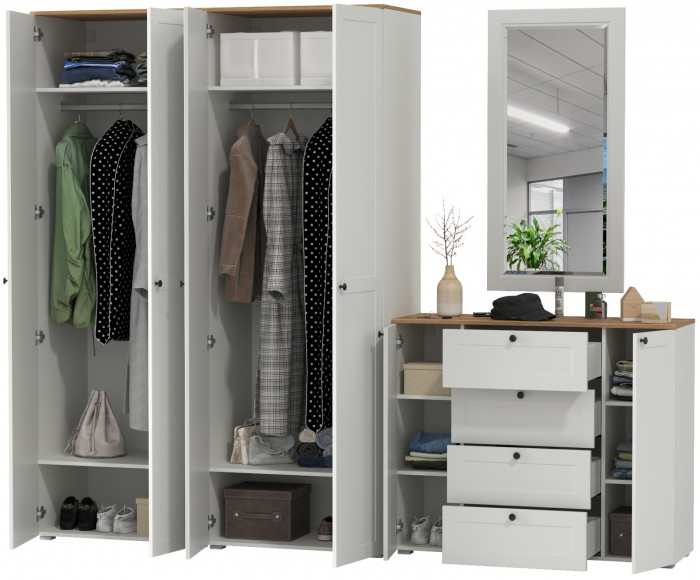 Остин Прихожая 26, белый шагрень/дуб крафт золотой