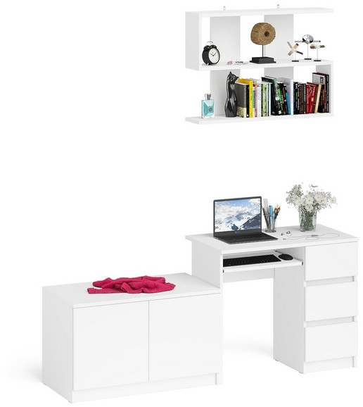 Мори Стол компьютерный МС-6 правый + Тумба МА900.1 + Полка 900, цвет белый, ШхГхВ 180,4х50,4х209,6 см., НЕ универсальная сборка