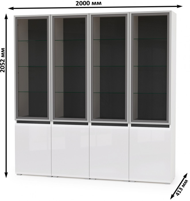 Сидней Комплектация № 018, корпус: белый/чёрный/фасады: МДФ белый глянец