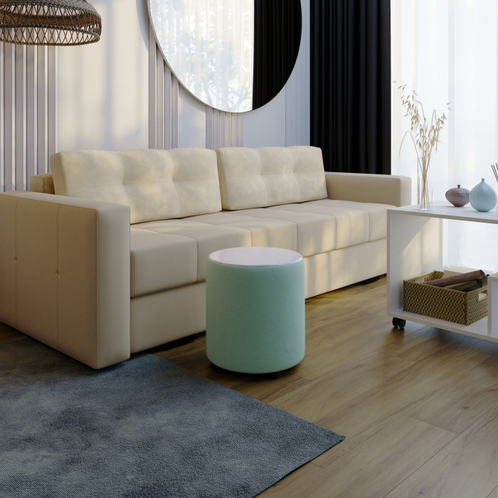 Пуф Пай, мятный/мдф холст белый