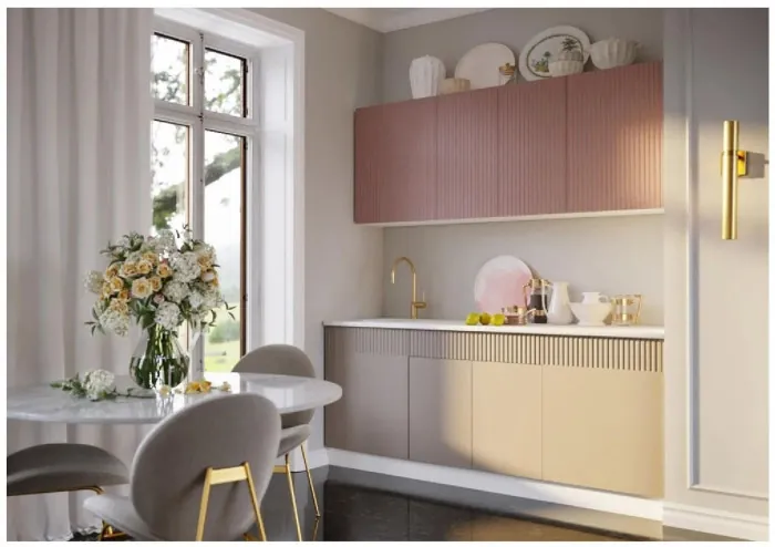 Кухня МДФ Оливия 2000 (Шарли Пинк/Шарли Мокко, Белый)