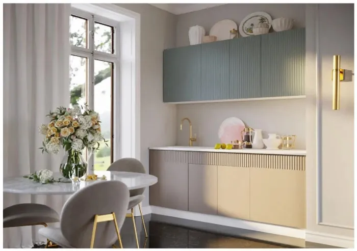 Кухня МДФ Оливия 2000 (Шарли Пинк/Шарли Мокко, Белый)