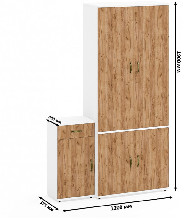 Лидер-8 Шкаф МД 20Б + Тумба МД 3.15, цвет белый шагрень/крафт золото, ШхГхВ 120х37,5х190 см., НЕ универсальная сборка