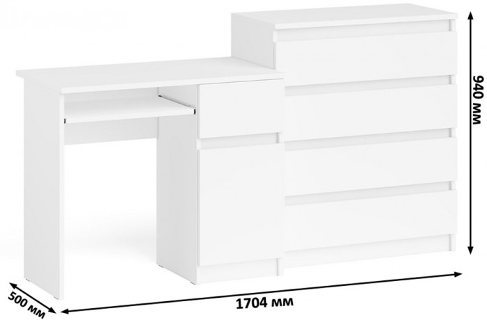 Мори Стол компьютерный МС-1 правый + Комод МК800.4, цвет белый, ШхГхВ 170,4х50х94 см., выдвижной ящик справа, НЕ универсальная сборка