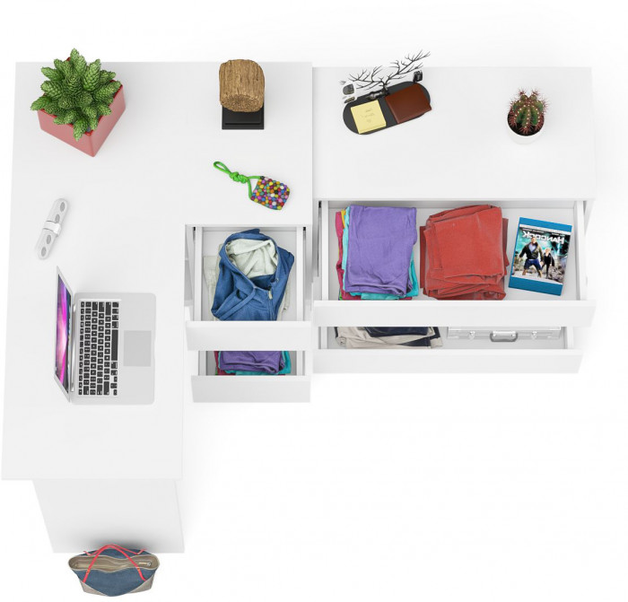 Мори Стол компьютерный МС-16 правый + Комод МК800.1, цвет белый, ШхГхВ 204,8х84,9х76,6 см., выдвижные ящики справа, НЕ универсальная сборка