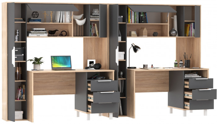 Стол компьютерный Комфорт 12.95N + Стол компьютерный Комфорт 12.95N, цвет дуб сонома/тёмно-серый, ШхГхВ 324х60,3х180 см., НЕ универсальная сборка