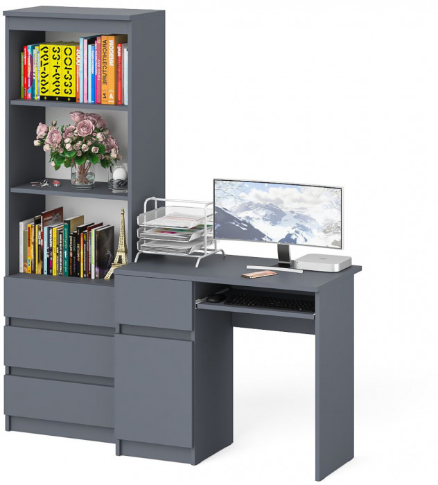 Мори компьютерный стол МС-1 левый + Стеллаж МСТ600.3, графит